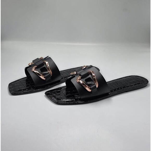 Black Slide Sandals with Rose Gold Hardware – Women’s Size 6.5/7 - Picture 3 of 4